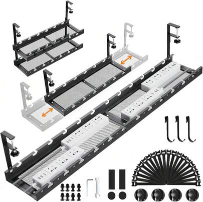 (伸縮式) ケーブルトレイ 二重構造 配線隠し デスク下収納 二重配線 ケーブルトレイ テーブル下収納ラック 配線トレイ コード隠し ルーター収納 ケーブル