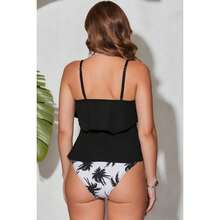 Two Piece Swimsuit For Women Two-Tier Ruffle Tankini Top High Waisted Bathing Suits Palm Tree Print Swimwear Summer Beach Pool - Multicolor 1424 - View 5