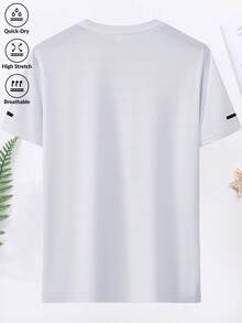 1件 2026 男士运动健身T恤，户外锻炼印花健身房慢跑休闲通勤T恤 - 白色 - 查看 3