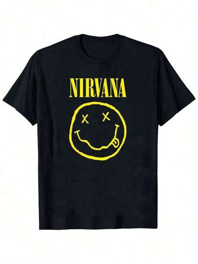 2026 Summer ClothesFashionable Hip-Hop For Men - Long Sleeve T-Shirts Black Nirvanas Angel Graphic Street Wear, Graphic T-Shirt, Funny Vintage Shirts, Regular Fit, Street Style, Digital Print, Ideal Gift,Men's And Women's Sports Leisure Tee, T Shirts For Men's And Women's Graphic Tee Lightweight Breathable 100%Cotton Tee - Regular Fit Round Neck Casual Casual Attire - , Casual Shortsleeved Round Neck Top, Mediumstretch Fabric, Comfortable Fit For All Seasons, Tshirt With Unique Pattern , Relaxed Fit, Casual WearLoose And Comfortablesummer Tops