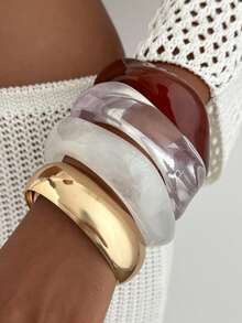 1pc Elegant Geometric Arc Smooth Charm Resin Cuff Bracelet, Luxurious Glamour, Suitable For Wedding, Party, Vacation, Casual, Street Style, Women's Couples Holiday Birthday Versatile Bracelet Gift - Bracelet - View 4