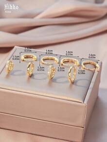 Hihho 8pcs Gold Tone Hoop Earrings With Cubic Zirconia, Minimalist Luxury Style Suitable For Daily Commute, Full Ear Stacking, Work Outfit, Light Social Occasions, Holiday Gifts - Earrings - View 8