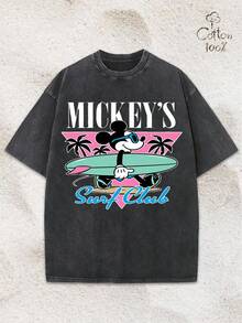 Disney Mickey Mouse Mickey's Surf Club Retro Washed Graphic Oversized T-Shirt, 90s Beach Vacation Disney Tee For Men/Women - Black - View 1