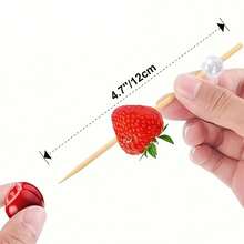 20/50/100/200pcs Pearl White Bamboo Skewers, Fruit Picks, Snack Picks, Party Decoration Sticks, Disposable Party Supplies, Can Increase Holiday Atmosphere, Suitable For Birthday Party, Wedding, Back To School Season - Multicolor - View 6