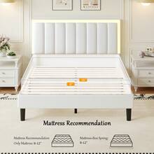 Twin /Full/ Queen/ King Size Bed Frame With LED Light, LED Upholstered Bed Frame With Headboard, No Box Spring Needed, Easy Assembly, White/ Pink/ Black, Twin /Full/ Queen/ King ( USB LED Strip) - White - View 5