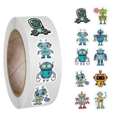 500PCS Cute Robot Stickers Roll, For Water Bottles, Scrapbook, Journaling, Laptop, Etc. For Party Favors Birthday Decorate Sticker Roll, For Walls, Envelopes, Birthday And Greeting Cards