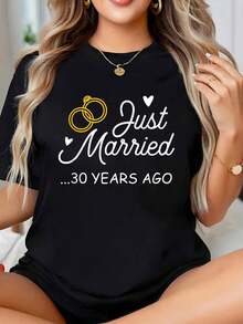 30th Wedding Anniversary Just Married 30 Years Ago Shirt T-Shirt Women's Round Neck Short Sleeve T-Shirt Fashion Graphic Tees Women Top - Black - View 6