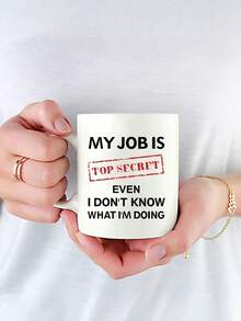 "My Job Is Top Secret" Funny Ceramic Coffee Mug, Redacted Text Office Prank Cup, Spy Themed Gift For Colleagues/Managers, Christmas Novelty Mug, Hand Wash Only - Black and White - View 3
