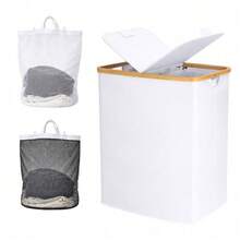 140L Laundry Hamper With Lid And 2 Removable Liners Large Capacity For Dirty Clothes Storage In Bedroom Bathroom - 白色 - 查看 6