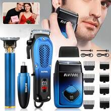 BLUTOOL Take Care Of Everything!4PCS Men'S Electric Hairdresser Set, Electric Hair Clipper + Electric Shaver + Electric Nose Hair Trimmer + Fine Trimmer. Haircut, Shave, Sculpt. Household Car Travel Carry Use Perfect Gift For Dad, Husband, Boyfriend (Father's Day/Birthday) - Royal Blue - View 1