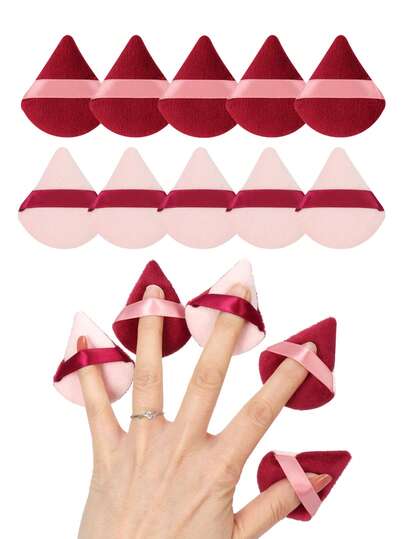 10pcs Triangle Powder Puffs, Made Of Ultra-Soft Velvet, Designed For Contouring, Eyes And Corners, Makeup Blender Mixing Container