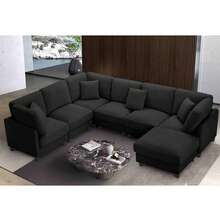 1PC, Modular Combination Sofa, L-Shaped Sofa For 7 Seats, Sectional Sofa Couches, Free Combination, Removable Modules With Wooden Legs And Upholstery, U-Shaped Sofa For Living Room And Office, Large Space, Living Room Furniture, Home Decor, Black Grey - 黑色 - 查看 9