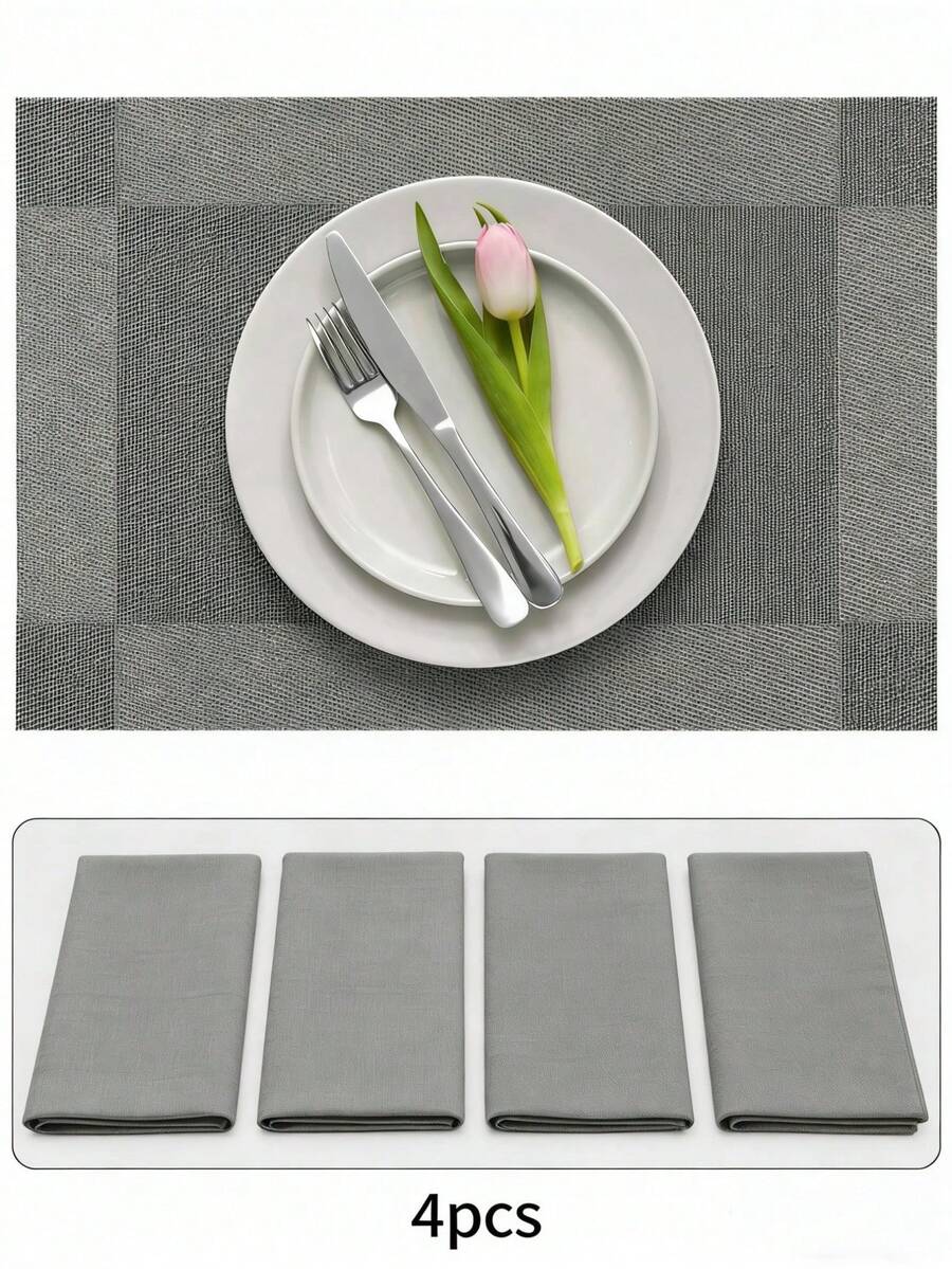 4 piezas Manteles individuales dorados/plateados, resistentes al calor, antideslizantes y lavables de PVC, manteles de vinilo tejido fáciles de limpiar para mesa de cocina y comedor - Gris - Ver 1