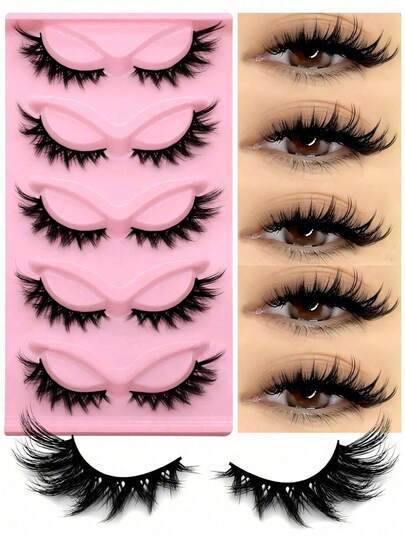 Luxurious Fluffy 3D Volume Faux Mink Lashes - 5 Pairs Thick Wispy Strip Lashes, Reusable Soft Lightweight False Eyelashes For Women, Perfect For Dramatic & Natural Eye Looks