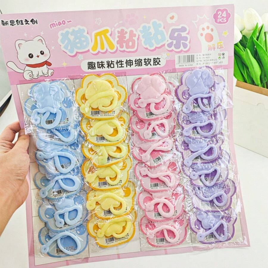 3-5个装 2026新款可爱动态桌面放松工具 - 猫爪弹力玩具，怀旧可伸缩减压小玩意，创意触感舒缓小饰品，生日、复活节、情人节及其他节日的理想礼物 - 彩色 - 查看 1
