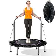 40" Foldable Mini Trampoline, With Durable Bungee Band And Adjustable Foam Handle For Home Gym,Indoor Trampoline For Kids, Adults Indoor/Garden Workout, Fitness Rebounder With Adjusta - 黑色 - 查看 1