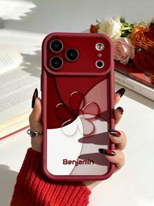 1pc Customized Name, Red Bow Tie Design TPU Bumper Thick Shockproof Protective Phone Case Compatible With Apple 17 Pro Max/16 Pro Max/15 Pro/14 Plus/13 Pro/12 Pro Max/11/Xs Max/8/7 Phone Accessories - Burgundy - View 5