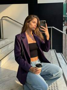 Áo khoác blazer màu đen đính đá lấp lánh, thiết kế độc đáo, phong cách thường ngày thanh lịch dành cho nữ, thích hợp cho mùa xuân và mùa thu. - Màu tím - Xem 2