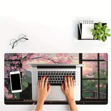 1 Tấm lót bàn lớn họa tiết hoa anh đào Nhật Bản và mèo đen - Đế cao su chống trượt, viền may chắc chắn, bề mặt nhẵn mịn, thích hợp sử dụng tại văn phòng và nhà | Tấm lót chuột bền bỉ với thiết kế phong cảnh đẹp. - Mèo đen Sakura - Xem 4