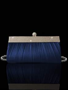 Luxury Rhinestone Clutch Evening Bag, Elegant Ladies' Party Chain Bag, Rhinestone Jewelry Set With Sparkling Necklace, Earrings, And Bracelet, Ladies' Prom Detachable Metal Chain Wedding Party Shoulder Bag, Suitable For Parties, Dinners, Gatherings, And Proms - Navy Blue - View 9