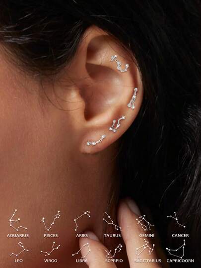 FOREVER QUEEN 925纯银十二星座耳环，低过敏耳环，精致简约经典款式，女士生日礼物，送给女朋友、闺蜜、情人节的礼物