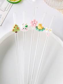 一套趣味弯曲玻璃吸管 | 专为婚礼和音乐节打造 | 含清洁刷 | 动物和花卉装饰造型 | 优雅可重复使用 | 送给女友/妻子/闺蜜的礼物 | 适用于奶昔、珍珠奶茶、冰咖啡 - 彩色 - 查看 5