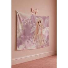 1件装，2D平面设计，粉色天使动漫挂毯——柔软可爱的墙面装饰，非常适合宿舍。这款轻盈精致的横幅墙饰完美融合了可爱的动漫美学和持久柔和的粉色调。 - 1PC - 查看 3