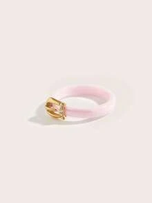 1 pieza Anillo de acero inoxidable chapado en oro de 18K con elemento de hebilla y cubic zirconia, joyería para mujer, regalo para boda, fiesta o cita - Oro rosa - Ver 4