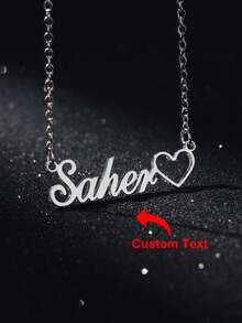 1pc Customized Hollow Heart-Shaped Name Necklace, Stainless Steel Gold Hollow Heart-Shaped Name Necklace, Wedding, Christmas, Valentine's Day Gift For Women - Multicolor - View 6