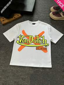 Boys & Teens' Casual Graphic Print Round Neck Short Sleeve T-Shirt, Summer Top - 白色 - 查看 1