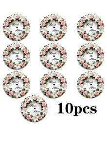 1/2/4/6/10 Pc Personalized Custom Names: Handmade Round Wooden Coasters, Wedding Coasters | Custom Name Wreath Design, Ideal For Weddings, Table Decorations, Wedding Favors, Gifts, And Valentine's Day Decorations - Beige - View 12
