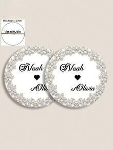 1/2/4/6/10 Pc Personalized Custom Names: Handmade Round Wooden Coasters, Wedding Coasters | Custom Name Wreath Design, Ideal For Weddings, Table Decorations, Wedding Favors, Gifts, And Valentine's Day Decorations - Beige - View 9