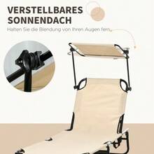 Set Of 2 Folding Sun Loungers, Garden Loungers With Sunshade, 5-Position Height-Adjustable Backrest, Brown - Mocha Brown - View 5