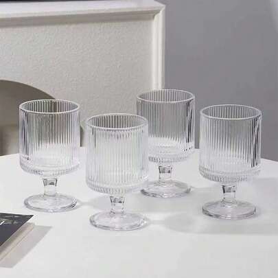 【6只/4只/2只/1只】条纹高脚杯，耐高低温，200毫升透明玻璃杯，适用于家庭、招待客人、盛装威士忌、白兰地、伏特加、咖啡、宴会、婚礼，也可作为礼品。