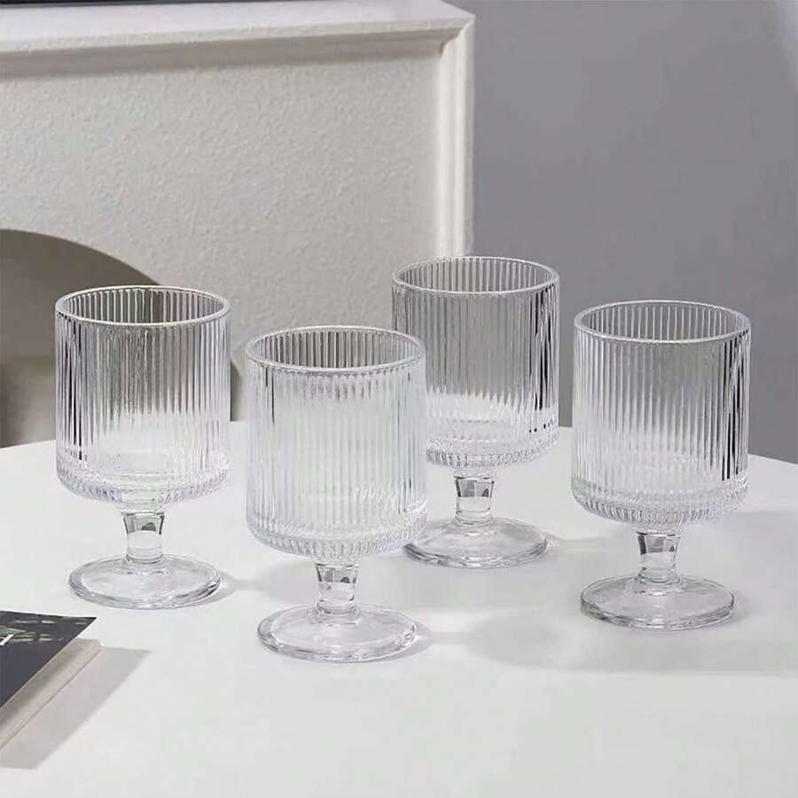 6只/4只/2只/1只条纹高脚杯,耐高低温,200毫升透明玻璃杯,适用于家庭、招待客人、盛装威士忌、白兰地、伏特加、咖啡、宴会、婚礼,也可作为礼品。 - 透明 - 查看 1