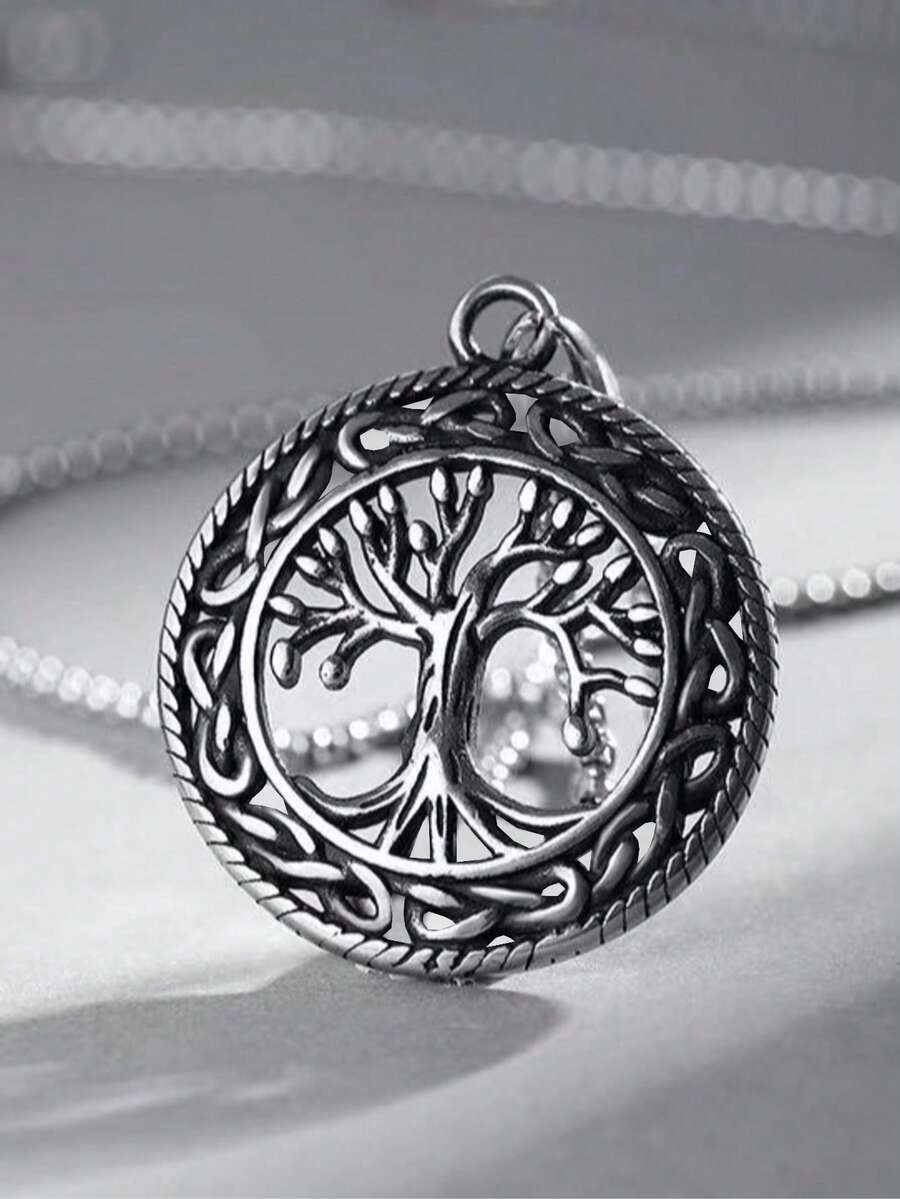男女通用时尚合金凯尔特生命之树世界树吊坠项链 - 銀色 - 查看 1