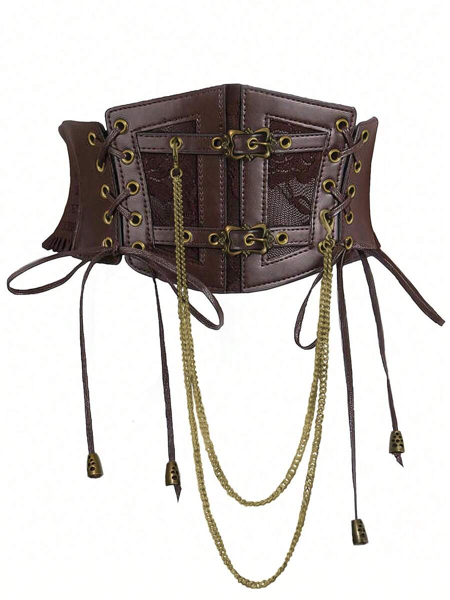 1pc Women's Renaissance Accessory Dark Gothic Style Fashion PVC Leather Harness, Suitable For Halloween Costume Party Or Daily Wear