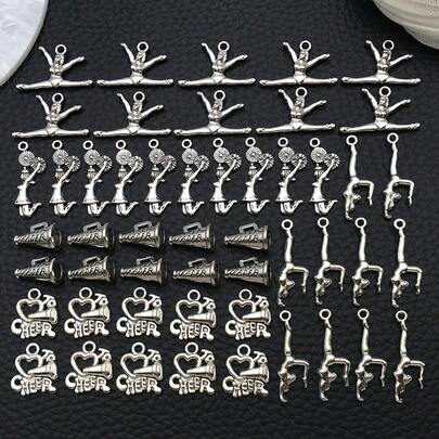1包啦啦队吊坠，体操主题，适合手工制作，展现啦啦队和学校运动精神，复古银色啦啦队女孩舞蹈跳跃饰品配件，DIY项链手链