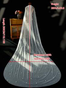 1pc Long Trailing Pearl Bridal Veil, Shiny French Elegant Soft Sheer Veil, Suitable For Cathedral Wedding - Multicolor - View 10
