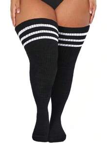 Plus Size Thigh High Socks Women Thigh High Stockings Soft Over Knee Socks Thick Leg Warmers Valentines Day - Black & 3white - View 6