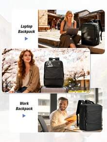 Mochila de viaje grande, mochila para portátil de negocios, tamaño de equipaje de mano 40x20x25cm, cumple con los estándares de las aerolíneas, resistente al agua, compartimento separado para zapatos de múltiples funciones, capa de separación húmeda y seca, adecuada para estudiantes, viajes y uso de portátil - Negro - Ver 8