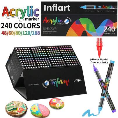 48/60/80/120/168/240 Colors Liquid Ink Acrylic Paint Marker Set - Opaque Quick Dry Markers For Canvas, Fabric, Rock, Ceramic, Wood And Glass | Artist Grade Craft Supplies With Premium Storage Case, Great Gift For Boys/Girls Back To School
