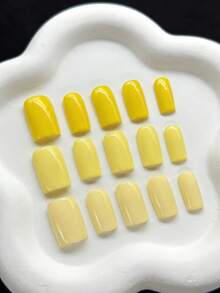 10片方形手工美甲贴片，Y2K酷炫风格，裸色和黄色，适合派对和音乐节，适合女性和女孩，包含工具，是送给男士的绝佳礼物，夏季美甲手工按压式美甲贴片 - 彩色 - 查看 3