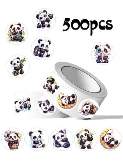 2 Rolls Of Cute Watercolor Panda Stickers, 500pcs/Roll, Suitable For Daily And Sports Scenes, Easy To Peel Off, Applicable For Gift Packaging, Diaries And Teacher Supplies
