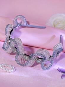 1pc Elegant Beaded Headband, Romantic Wavy Rhinestone Flower Headpiece, Suitable For Bride, Wedding, Festival, Carnival Party, Birthday, Casual Wear - Multicolor - View 6