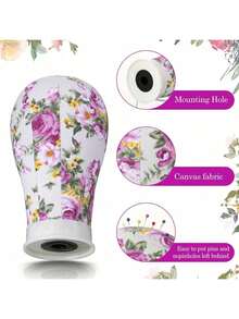 22 Inch Patterned Wig Head, Canvas Mannequin Head With Mounting Holes, Used For Wig Making, Styling, And Display - Multicolor - View 3