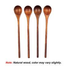 2pcs/4pcs Brown Wooden Long Handle Soup Spoons, Household Tableware Soup Spoon Rice Spoon Stirring Spoon, Suitable For Honey, Milk Tea Mixing In Kitchen - Multicolor - View 10
