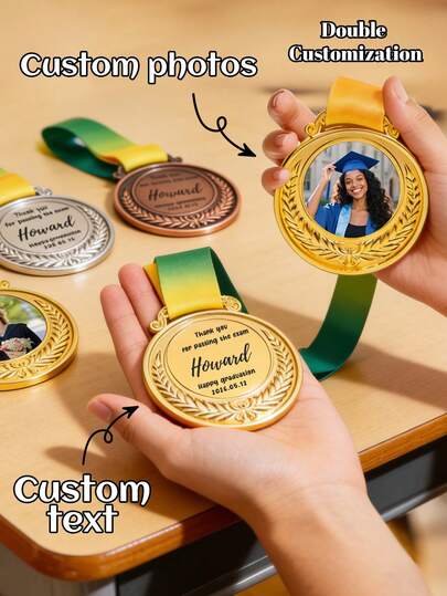 1pc Customizable 1pc DIY Double-Sided Custom Sports Medal | Customizable With Images And Text, Available In Bronze, Golden, Silvery - Perfect For Outdoor Sports Events