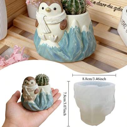 Penguin Planter Silicone Mold, 3D Epoxy Resin Molds For Succulent Planters, Polymer Clay, Candle Making - Flexible, Reusable, Easy Demolding For Home Decor, Gifts & Craft Lovers -1PC