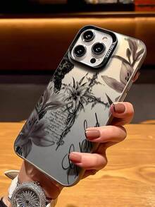 1pc Dark Lace Floral Cross Graphic Aesthetic Black & Silver Phone Case Compatible With IPhone 16/16Pro/16Plus/16ProMax, 11/11Pro/11ProMax, 12/12Pro/12ProMax, 13/13Pro/13ProMax, 14/14Plus/14Pro/14ProMax, 15/15Pro/15Plus/15ProMax - Multicolor - View 2